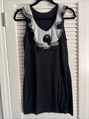 H&M Black and White Ruffle-Trim Sleeveless Mini Dress